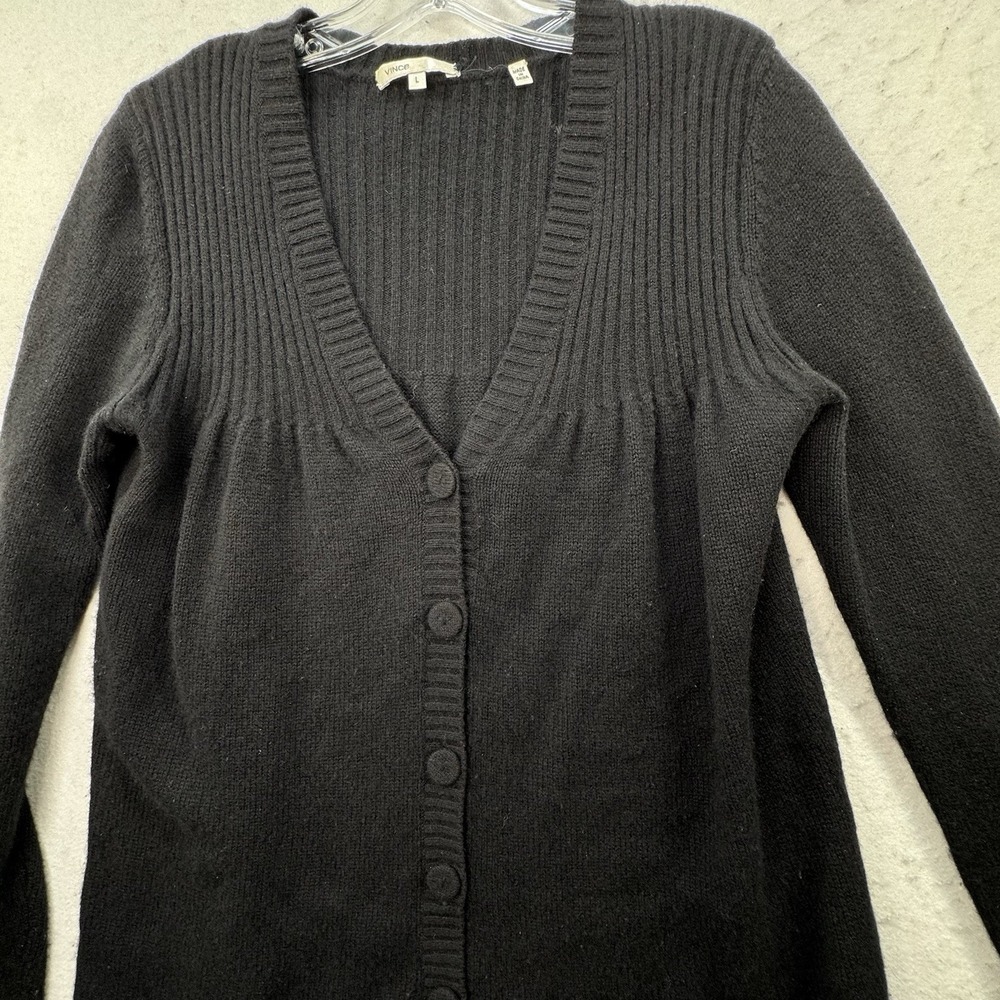 VINCE Button Up Cardigan Sweater Womens Large‎ Quiet Luxury Academia Luxe Black - Picture 11 of 11